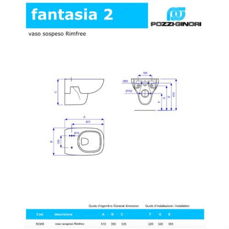 Sanitari bagno Geberit Fantasia 2 sospesa rimfree > vaso sedile e bidet - 3