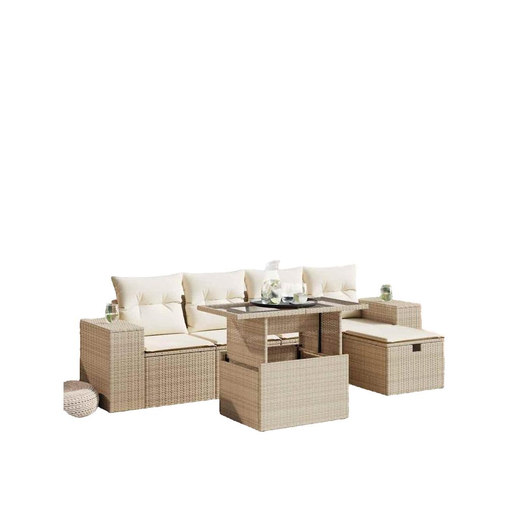 Zestaw mebli ogrodowych vidaXL 6 szt beżowy rattan modułowy z przechowywaniem