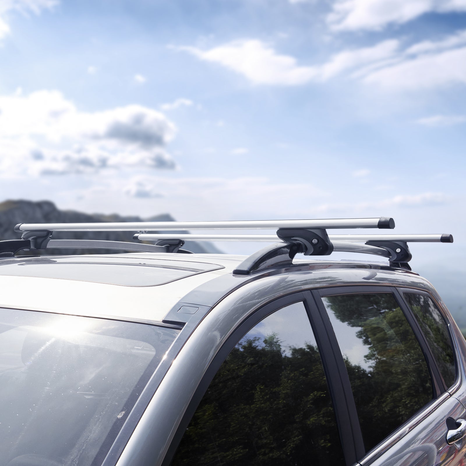 galerie de toit universelle VEVOR en aluminium pour voiture, 52 pouces, Rails latéraux compatibles réglables avec serrures, convient aux voitures - 6