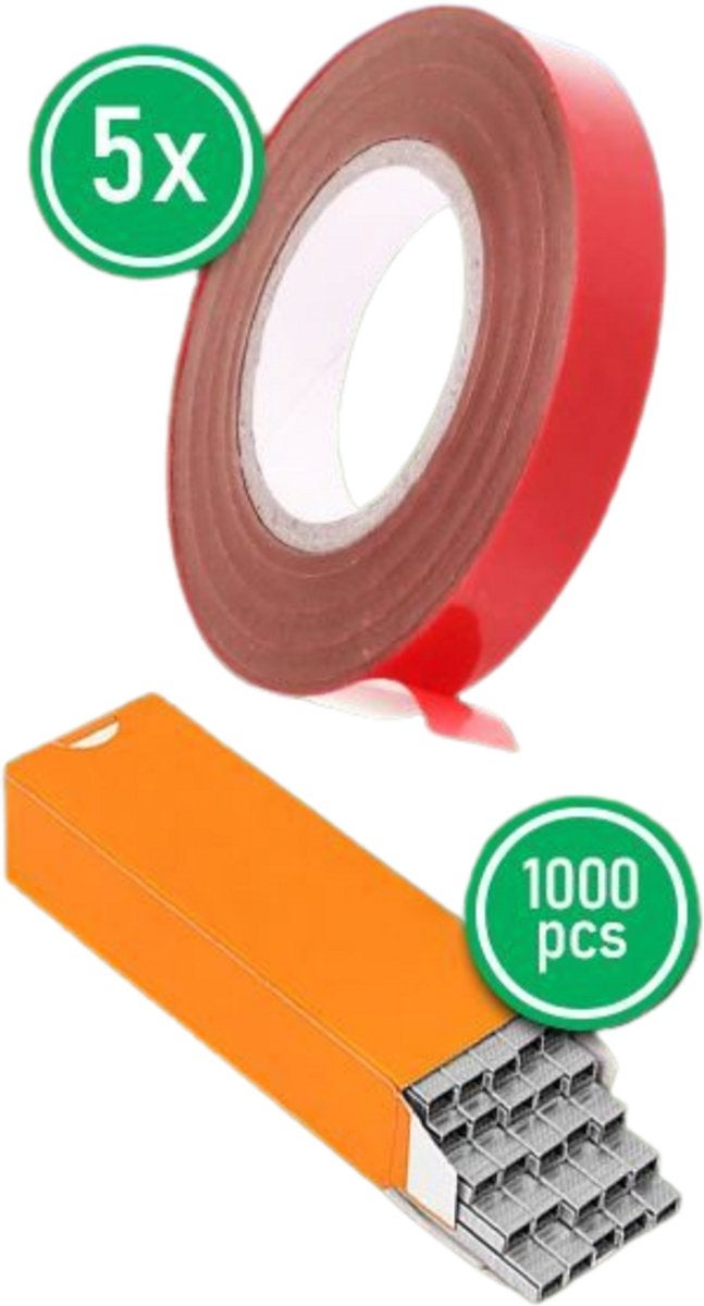 Pachet de rezervă cu bandă adezivă de legare, 5 role + 1000 de capse, pentru legarea plantelor.