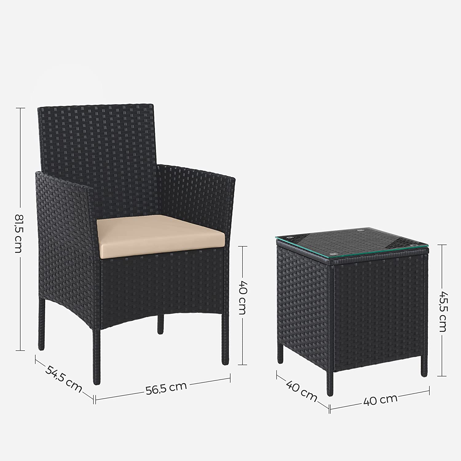 Salon de Jardin Extérieur, Ensemble de Mobilier, Table et Chaises, Noir et Taupe - 5