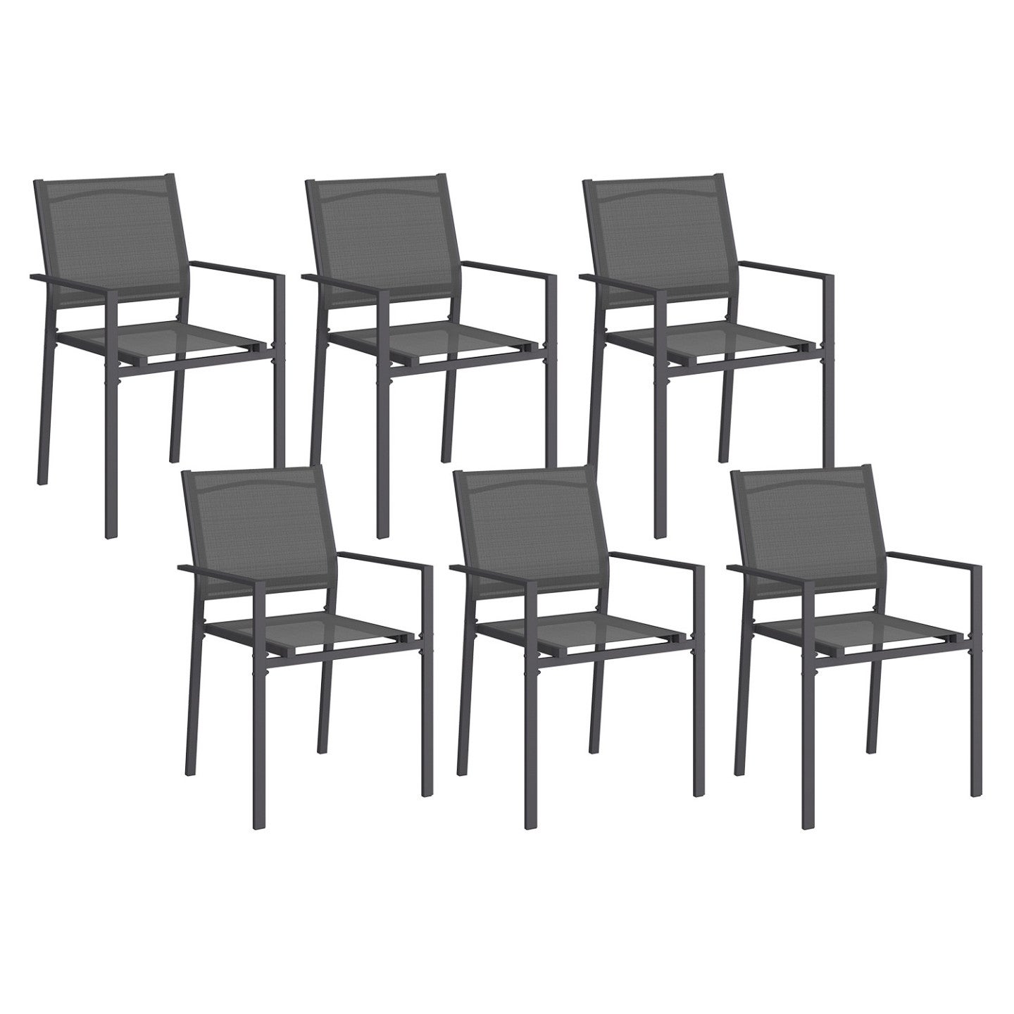 Lot de 6 chaises de jardin OLBIA métal et textilène empilables gris anthracite - 2