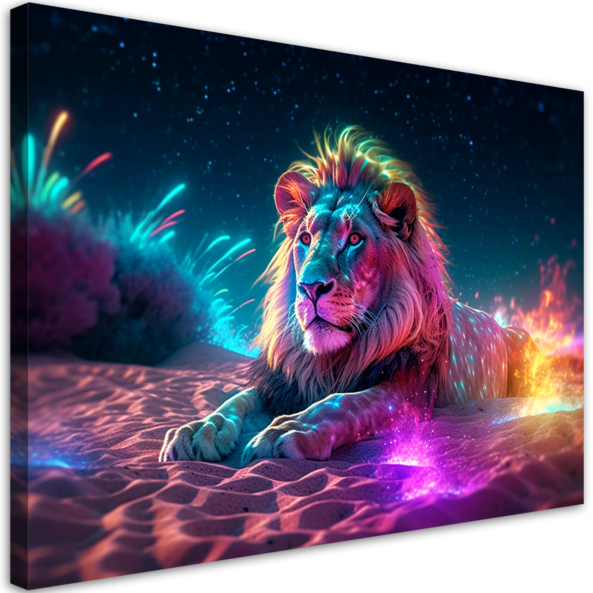Obraz na płótnie, Neon Lew Natura Abstrakcja 90x60