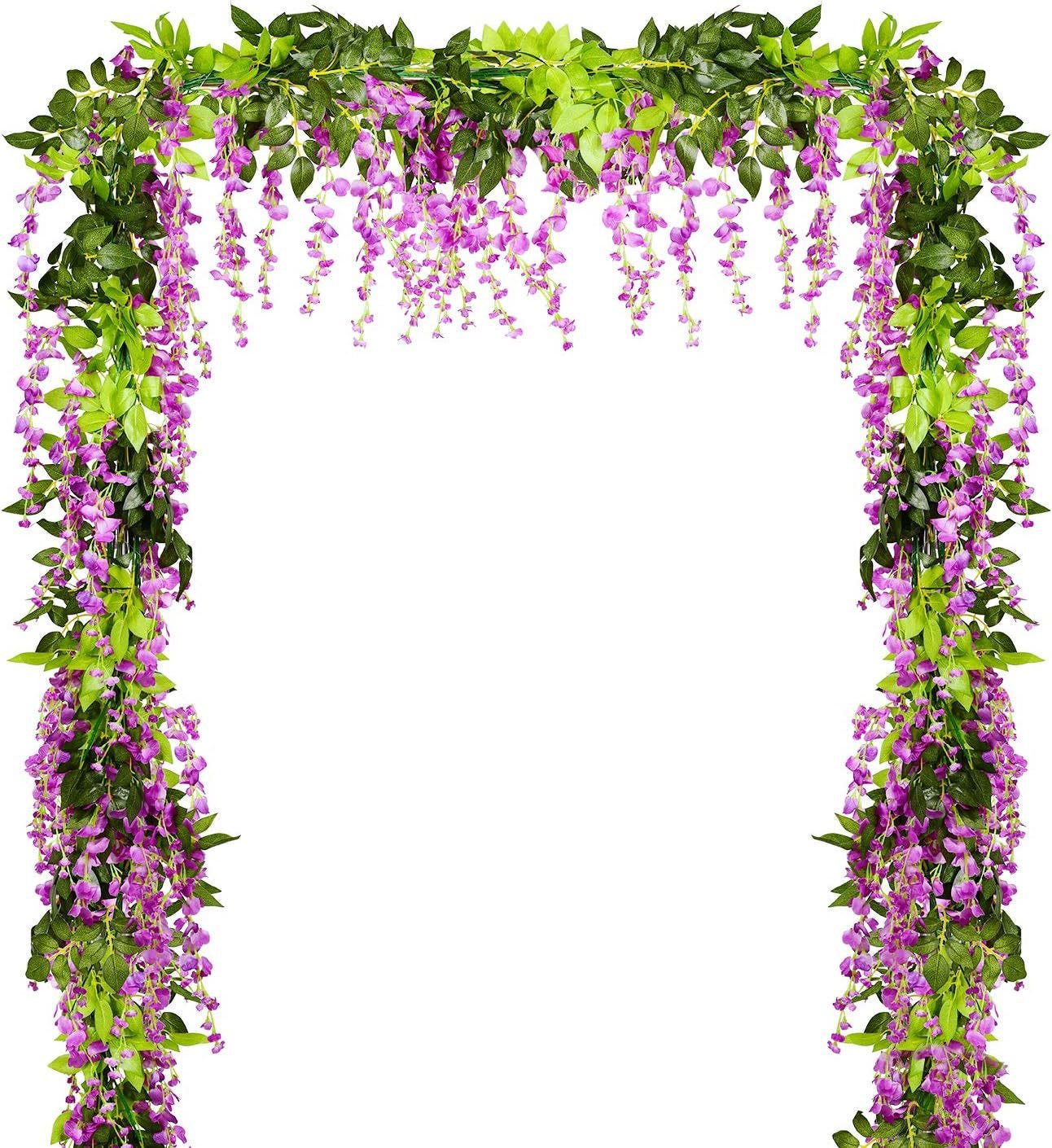 Wisteria Lot de 12 guirlandes de glycines artificielles à suspendre pour maison, fête, mariage, verdure extérieure, bureau, décoration murale 12 m Wisteria Lot de 12 guirlandes de glycines artificielles à suspendre pour maison, fête, mariage, verdure extérieure, bureau, décoration murale 12 m