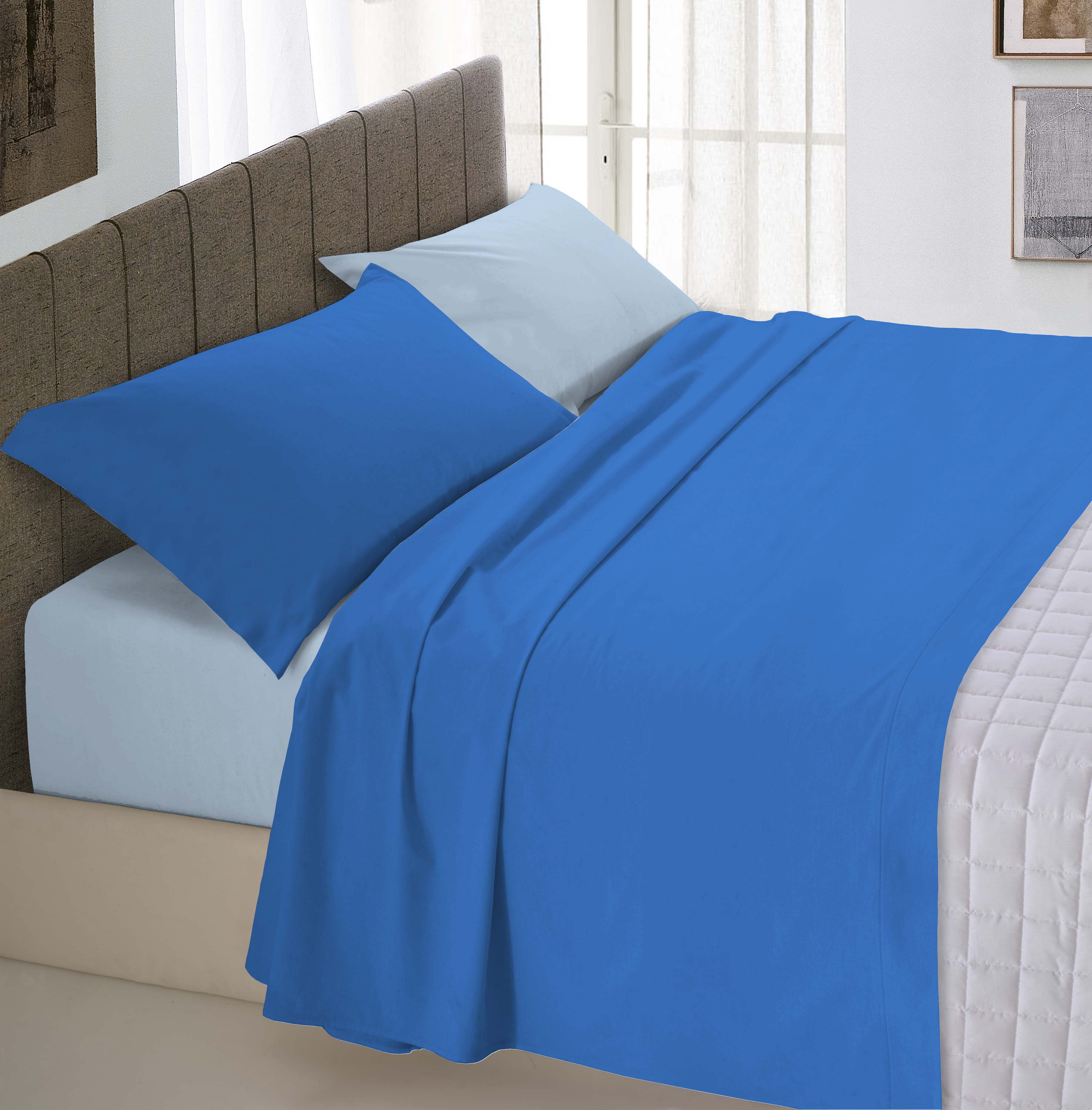 Completo Lenzuola 100% Cotone Made In Italy - Misura 1 Piazza E 1/2, Motivo Coralli Mare Azzurro