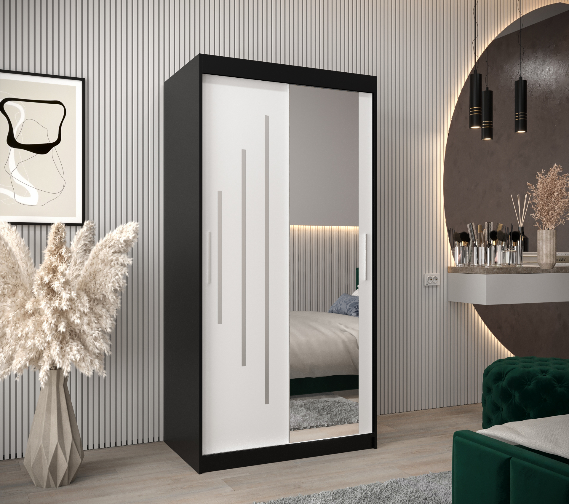 Szafa przesuwna garderoba York 2 100 x 62 x 200 cm Czarny + Biały - Abiks Meble
