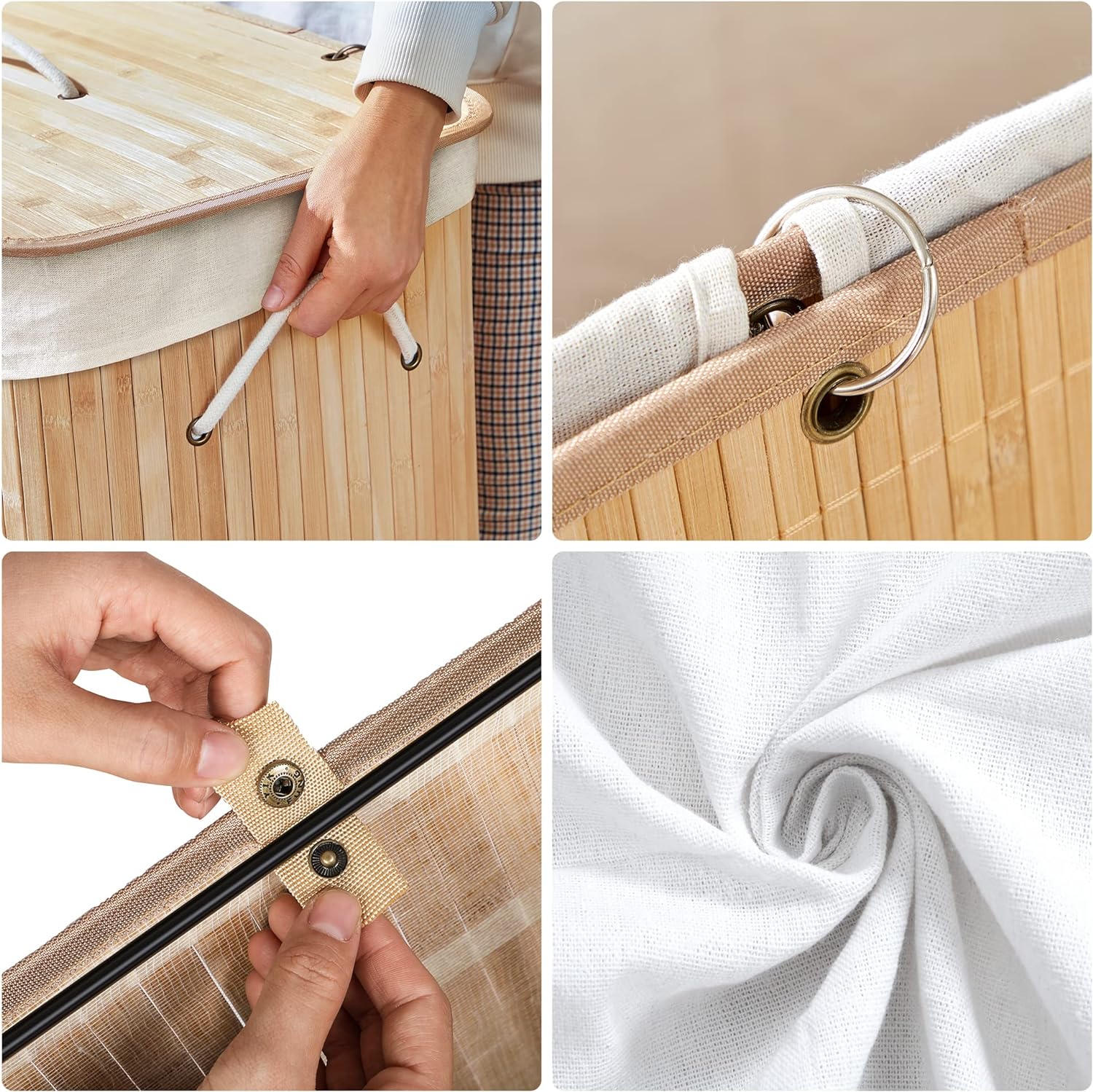 Corbeille À Linge, Panier À Linge En Bambou Pliable, Rectangulaire, Avec Sac Amovible Lavable - 3