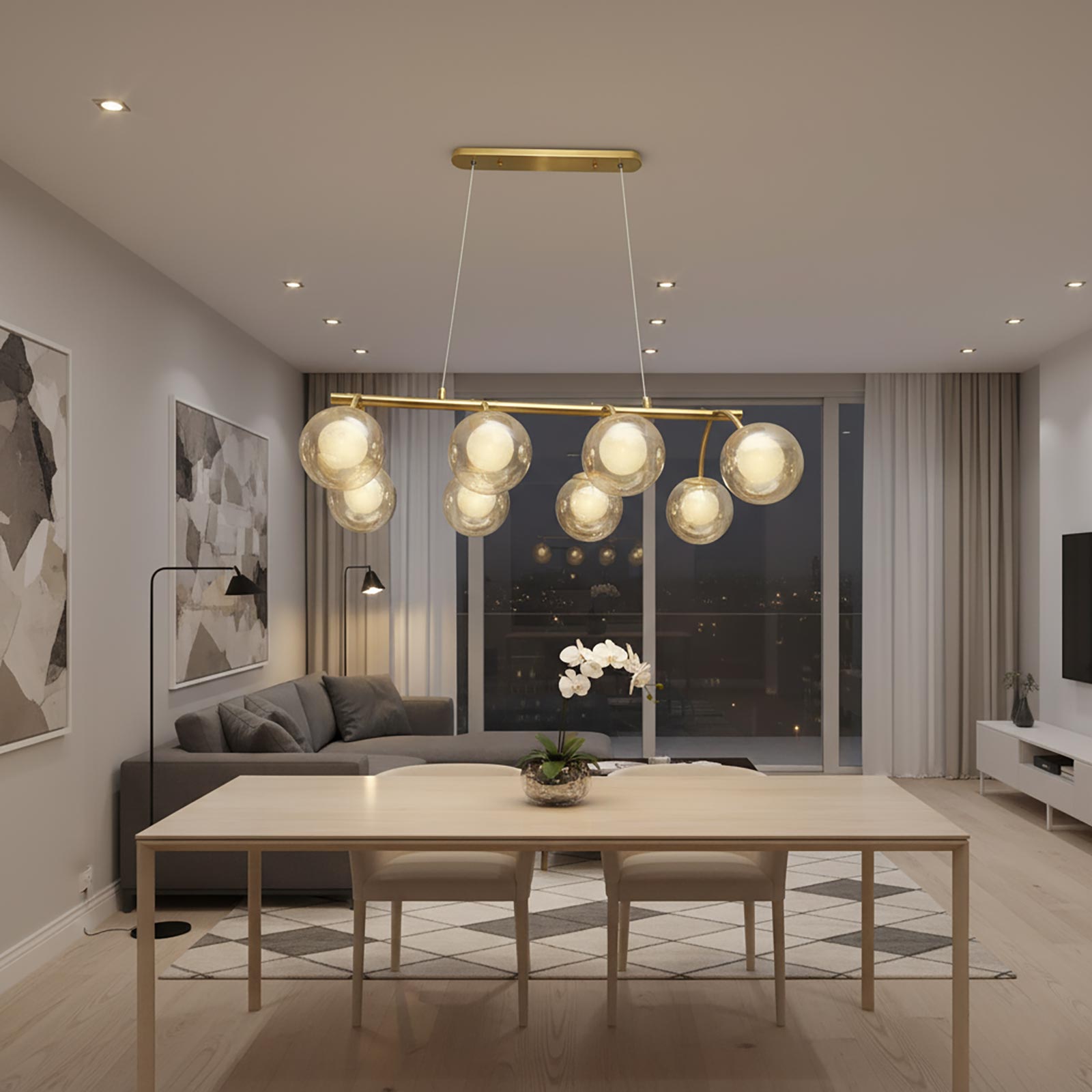 Luminaire suspendu moderne à LED, petit globe en cristal et laiton