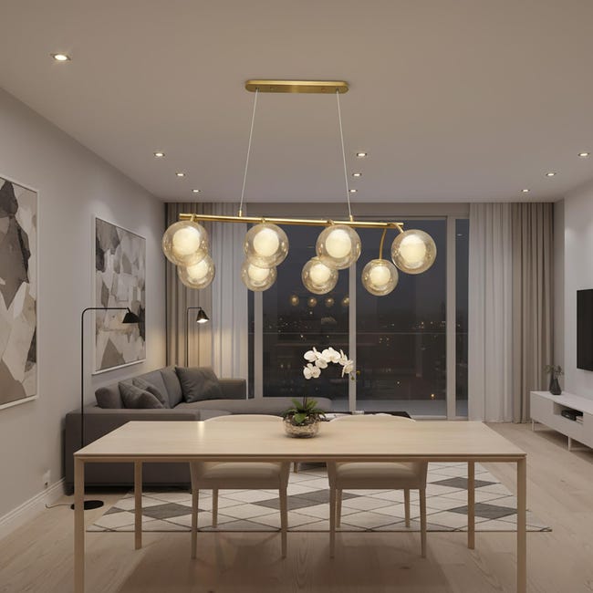 Luminaire suspendu moderne à LED, petit globe en cristal et laiton Luminaire suspendu moderne à LED, petit globe en cristal et laiton