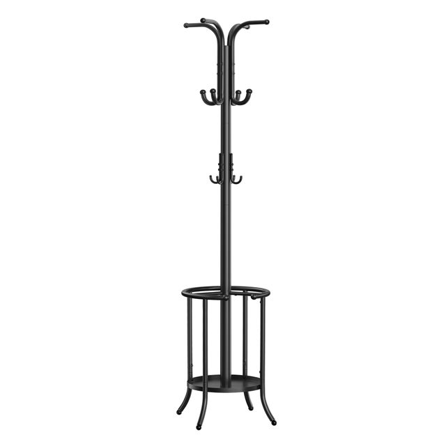 Porte-manteau, Portant à Vêtements avec Porte-parapluie, 12 Crochets, Structure Métallique, Hauteur 175 cm, pour Entrée, Salon, Chambre, Noir d'Encre