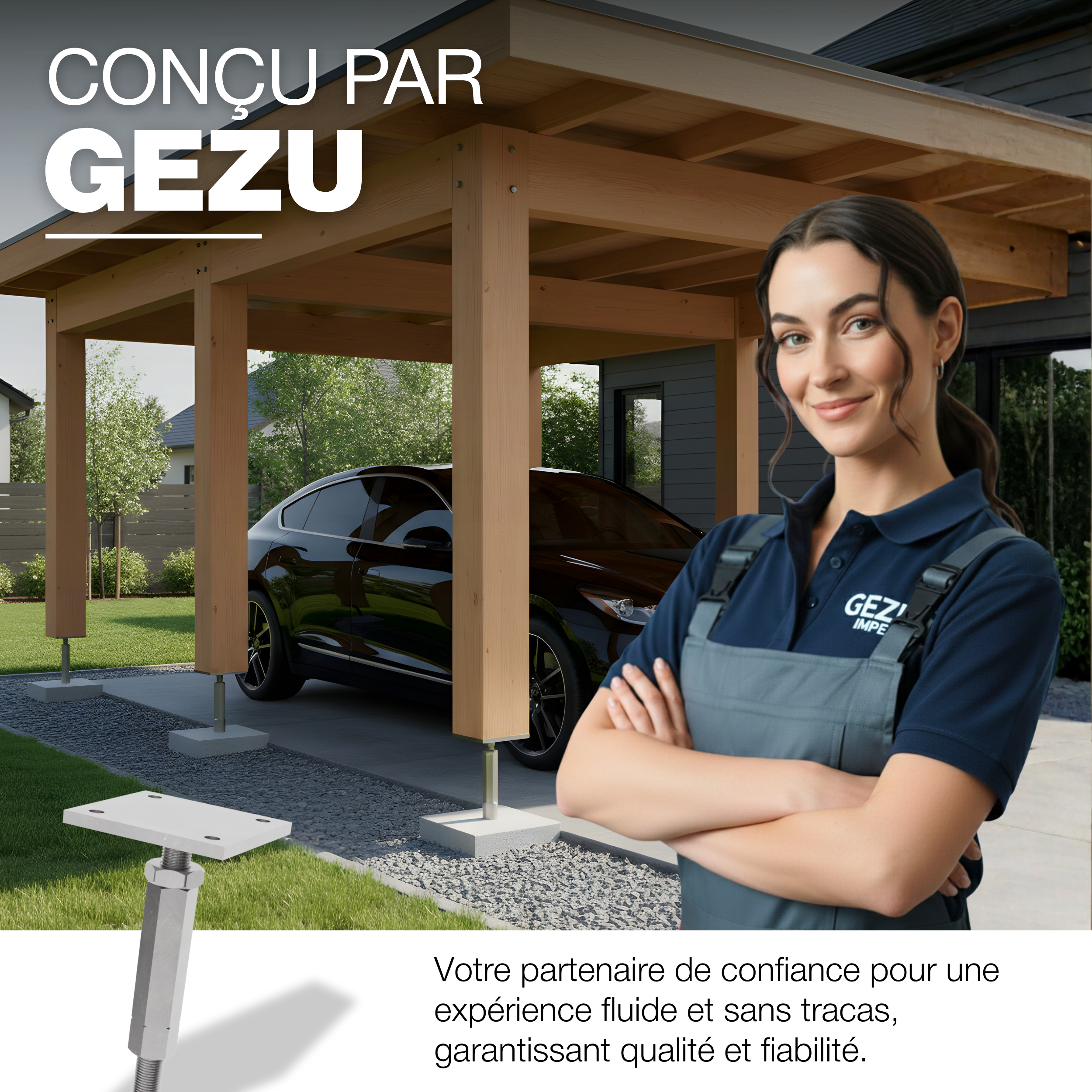 Support de poteau Galvanisé à chaud 80 x 80 mm hauteur reglable platine bois pied poteaux clôture GeZu Impex - 7