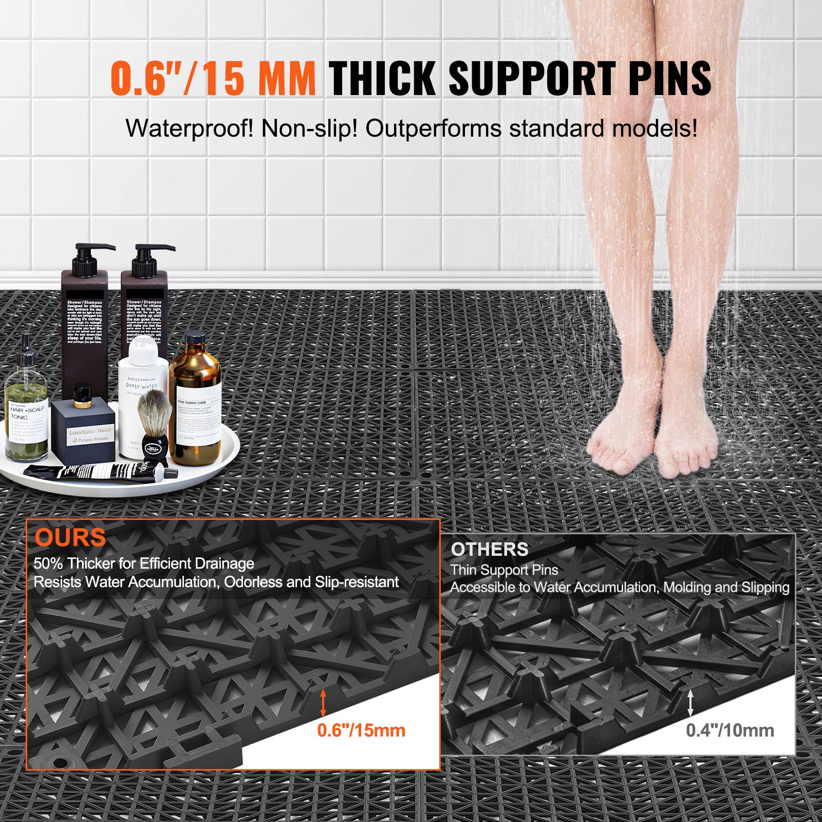 Coussin modulaire emboîtable,lot SucceBuy 50 tapis drainage 30x30 cm,dalles emboîtables en PVC souple,trou de drainage antidérapant pour toilettes - 4