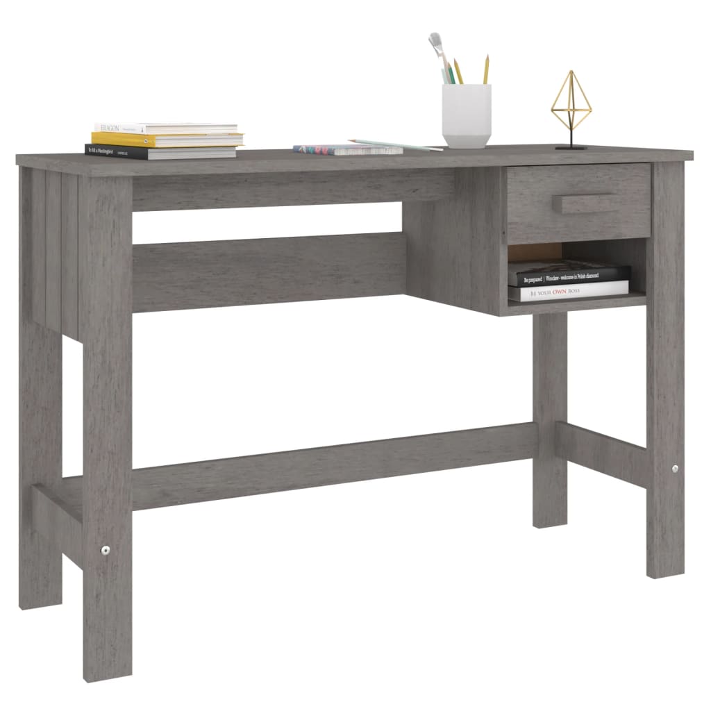 Bureau，Table de travail，Table d'étude HAMAR Gris clair 110x40x75 cm Bois massif de pin CWV47265 - 4