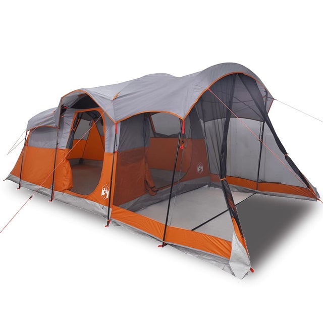 Tenda de jardin | Tenda Familiare a Tunnel 8Persone Grigia Arancione Impermeabile CFW310778