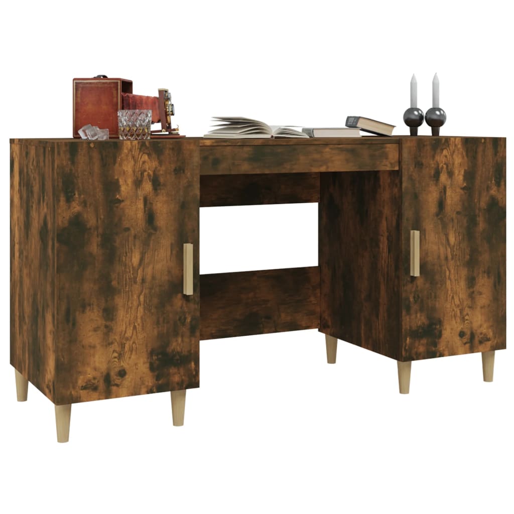 Bureau，Table de travail，Table d'étude Chêne fumé 140x50x75 cm Bois d'ingénierie CWV36352 - 4