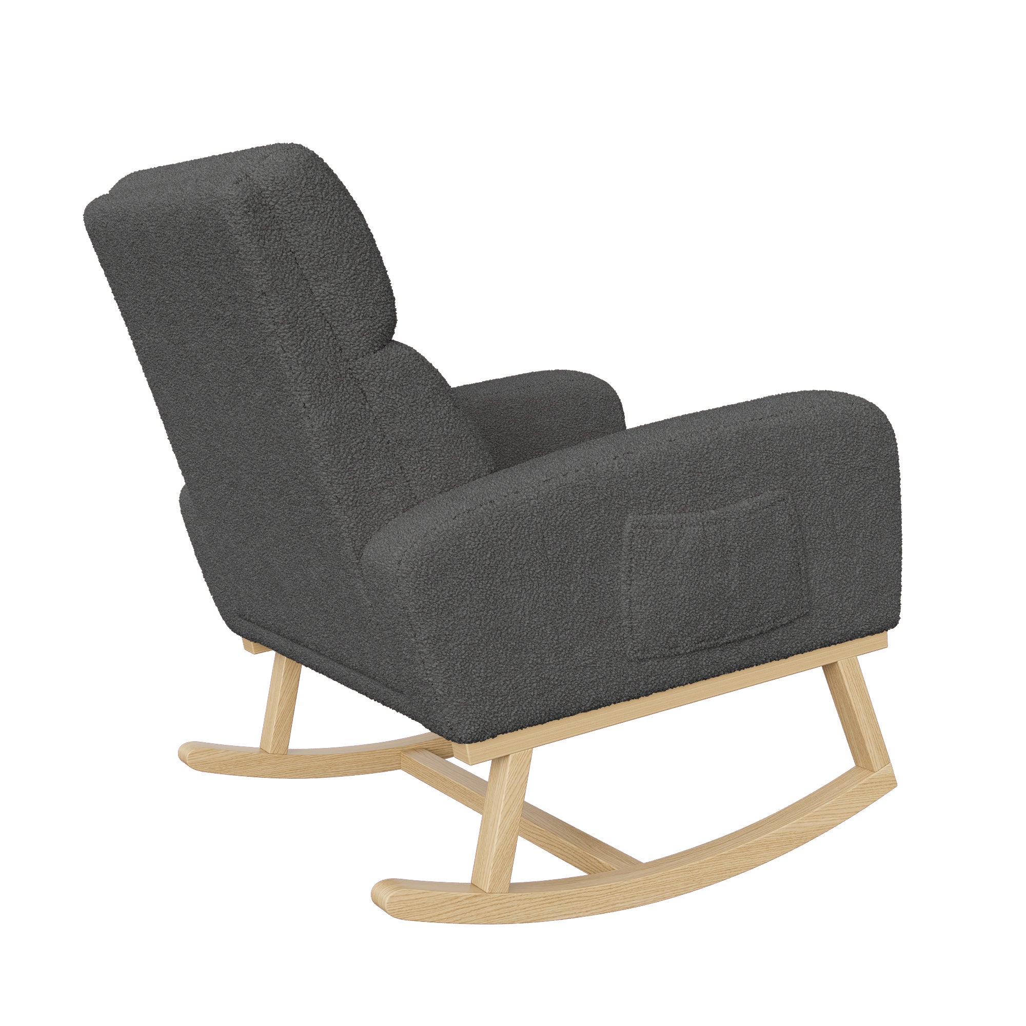 Fauteuil a Bascule, Chaise a Bascule Allaitement avec Poches Latérales et Base en Bois, Fauteuil Rocking Chair interieur extérieur pour Chambre, Gris - 9