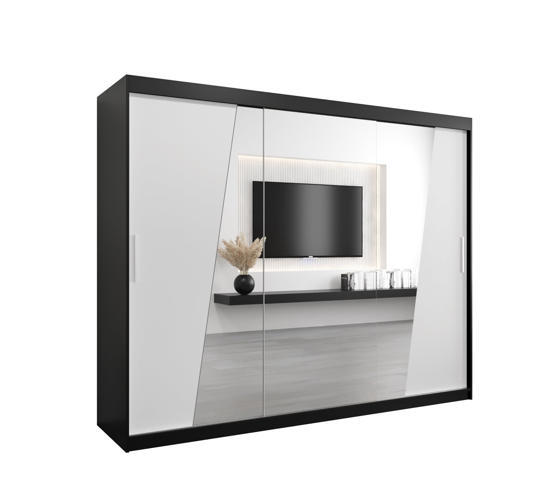 Szafa przesuwna garderoba RHOMB 250 x 62 x 200 cm Czarny + Biały - Abiks Meble