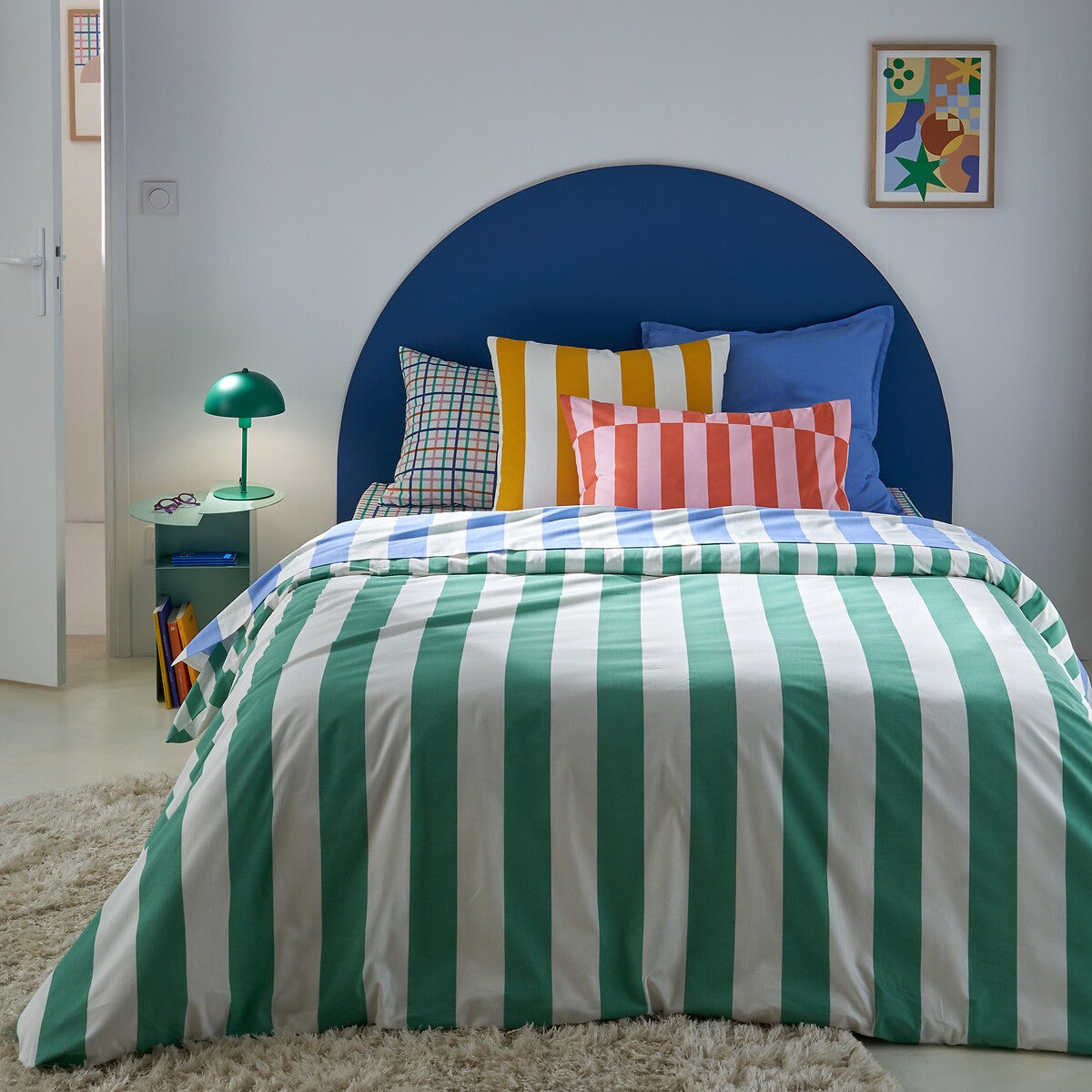 Drap plat en coton, Hendaye bleu - Rayé bleu - 270 x 290 cm - 3