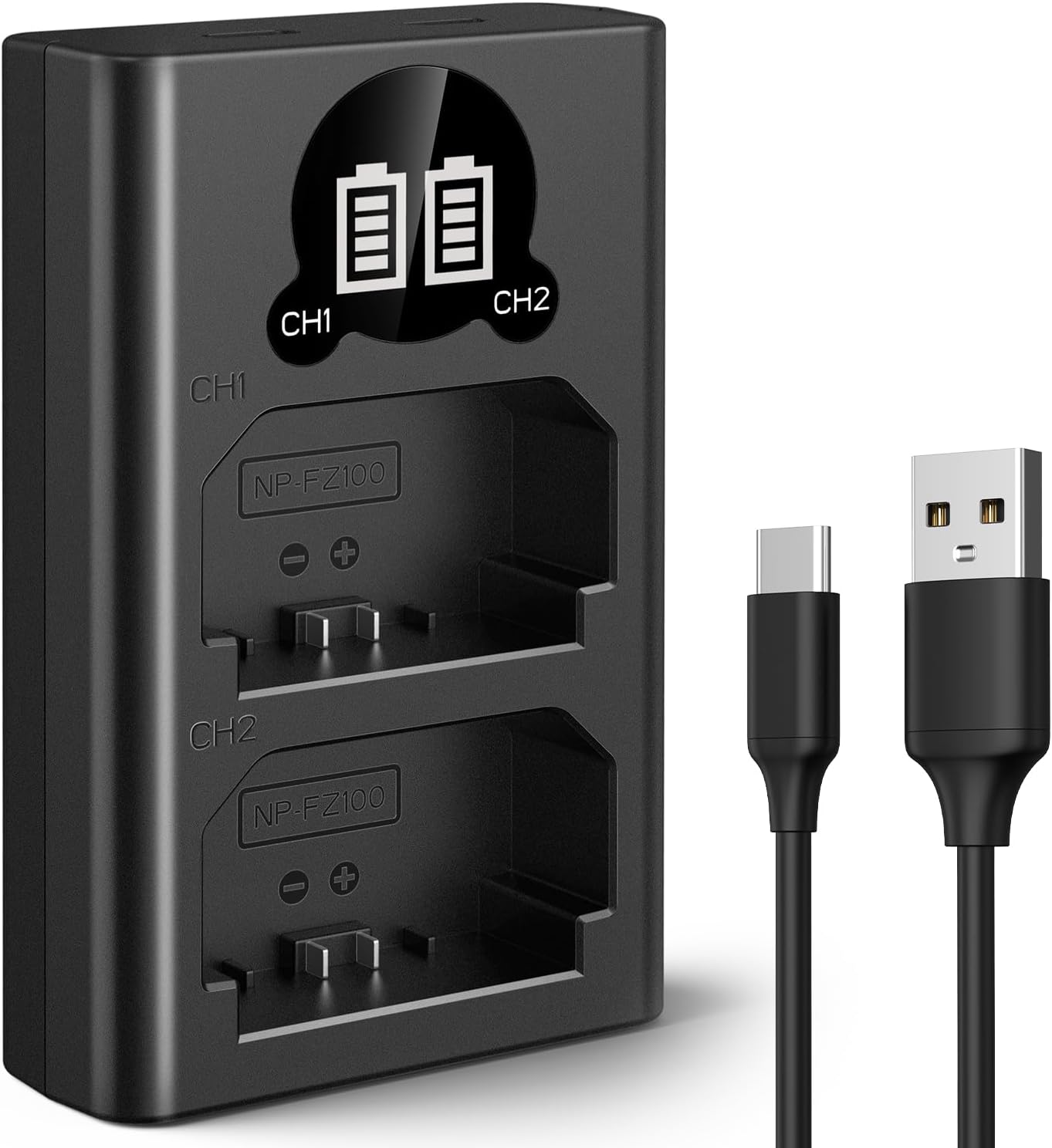 Podwójna ładowarka do akumulatorów NP-FZ100 – USB-C &amp; LCD – Do Sony A7III, A6600, FX30, A9, A7R IV