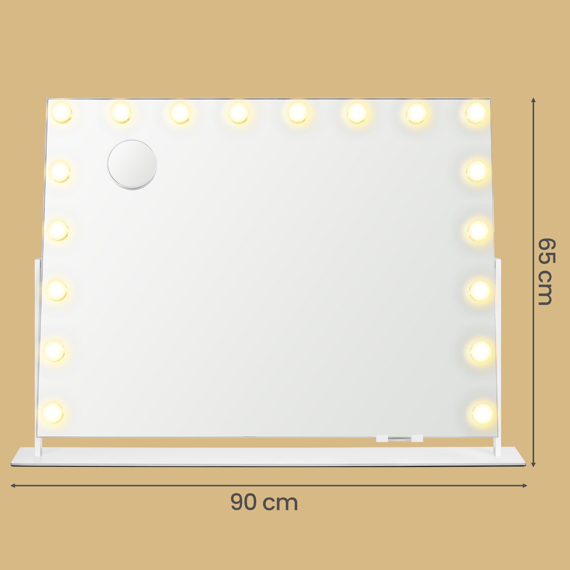 Miroir de Maquillage, avec Ports de Charge, 18 Ampoules, Miroir Grossissant, 80 x 60 cm, Blanc - 5