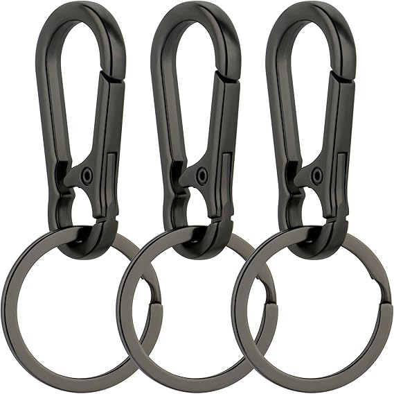 Czarny metalowy brelok, 7 x 3 cm, 3-częściowy zestaw breloków, organizer na klucze do domu, uchwyt na pasek