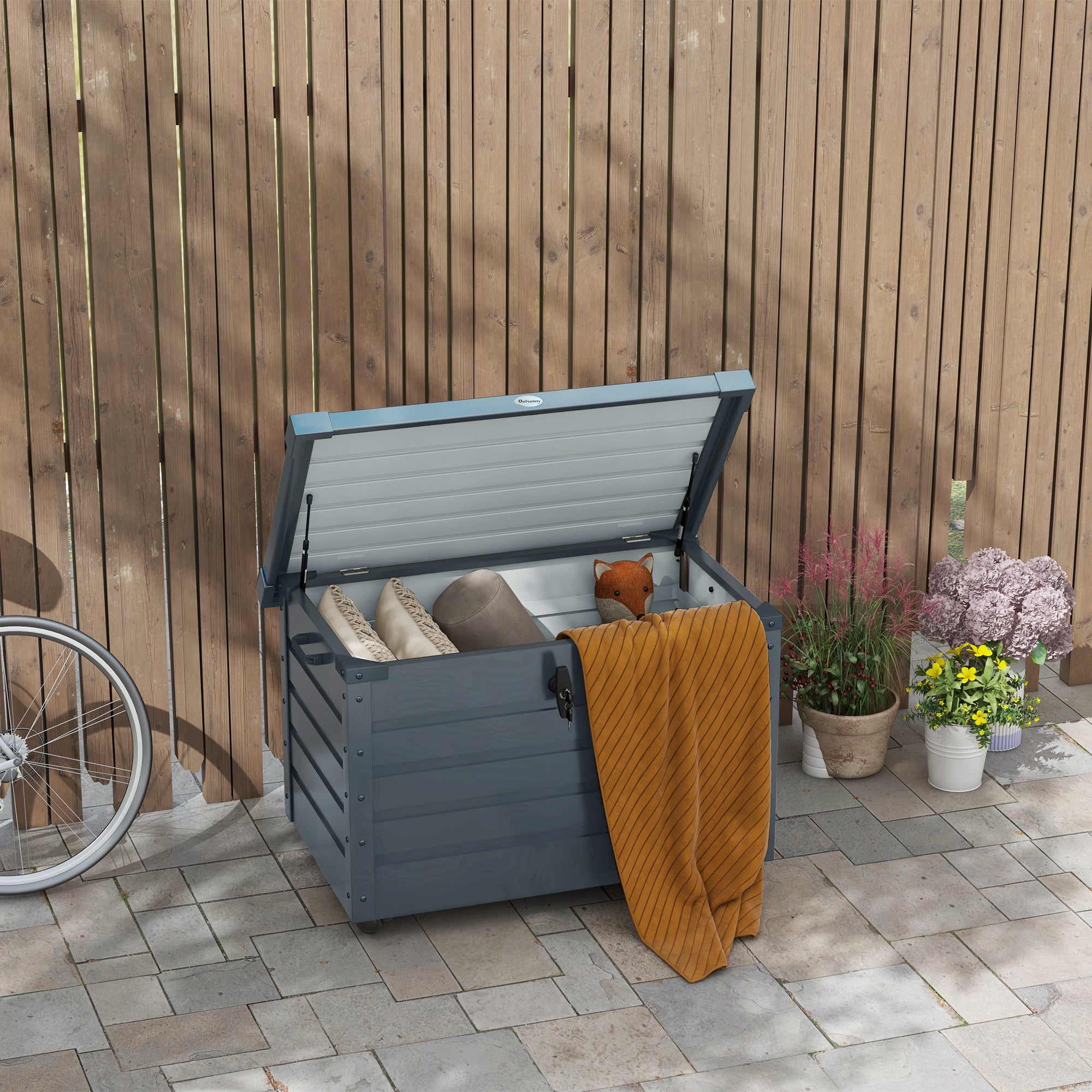 Outsunny Baule da Esterno da 295L con Serratura e 2 Maniglie, in Acciaio Zincato, 120x62x66 cm, Grigio Scuro - 2