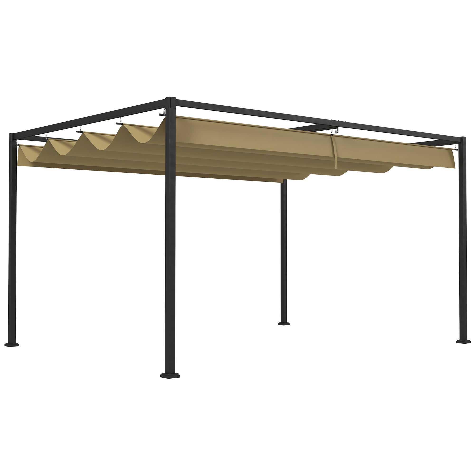 Metalowa pergola 4 x 3(m) z rozsuwanym dachem, zadaszenie altany ogrodowej na zewnątrz, patio, kolor khaki