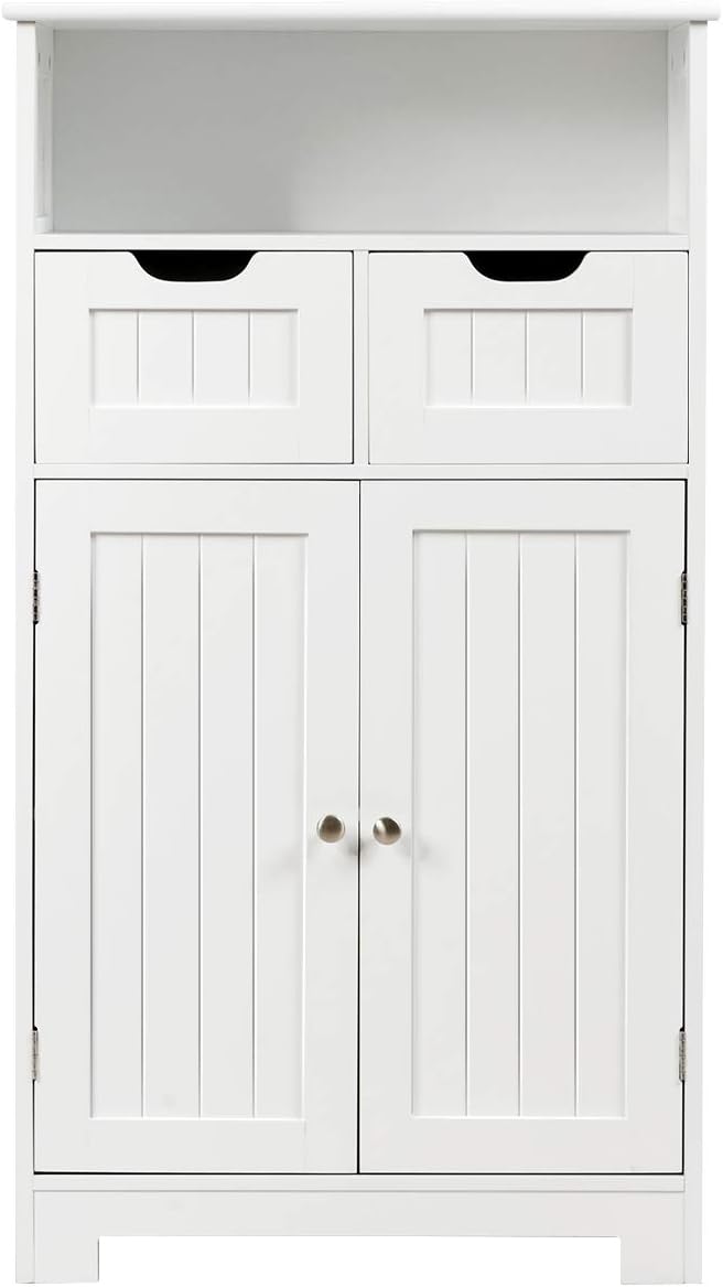 Meuble de Rangement de Salle de Bain Commode Blanche de Toilette, 60 x 30 x 109 CM Blanc - 6