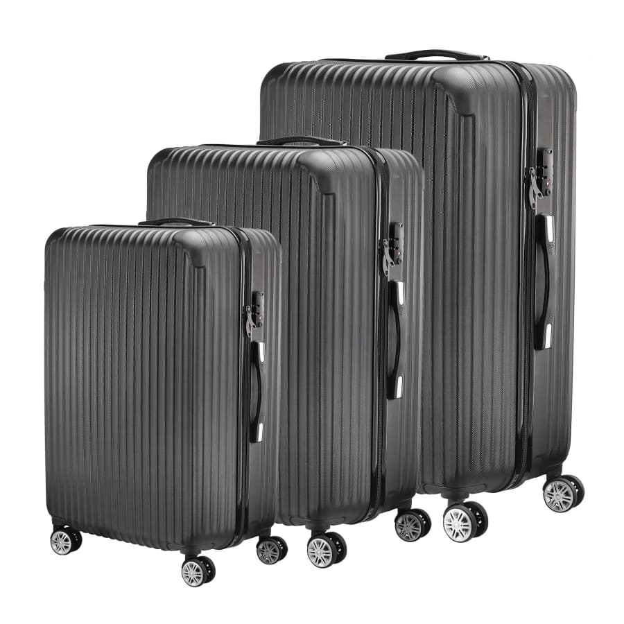Ensemble de trois valises rigides extensibles, légères et ultra-résistantes, équipées de 4 roues et d'une serrure TSA en ABS, noires. - 2