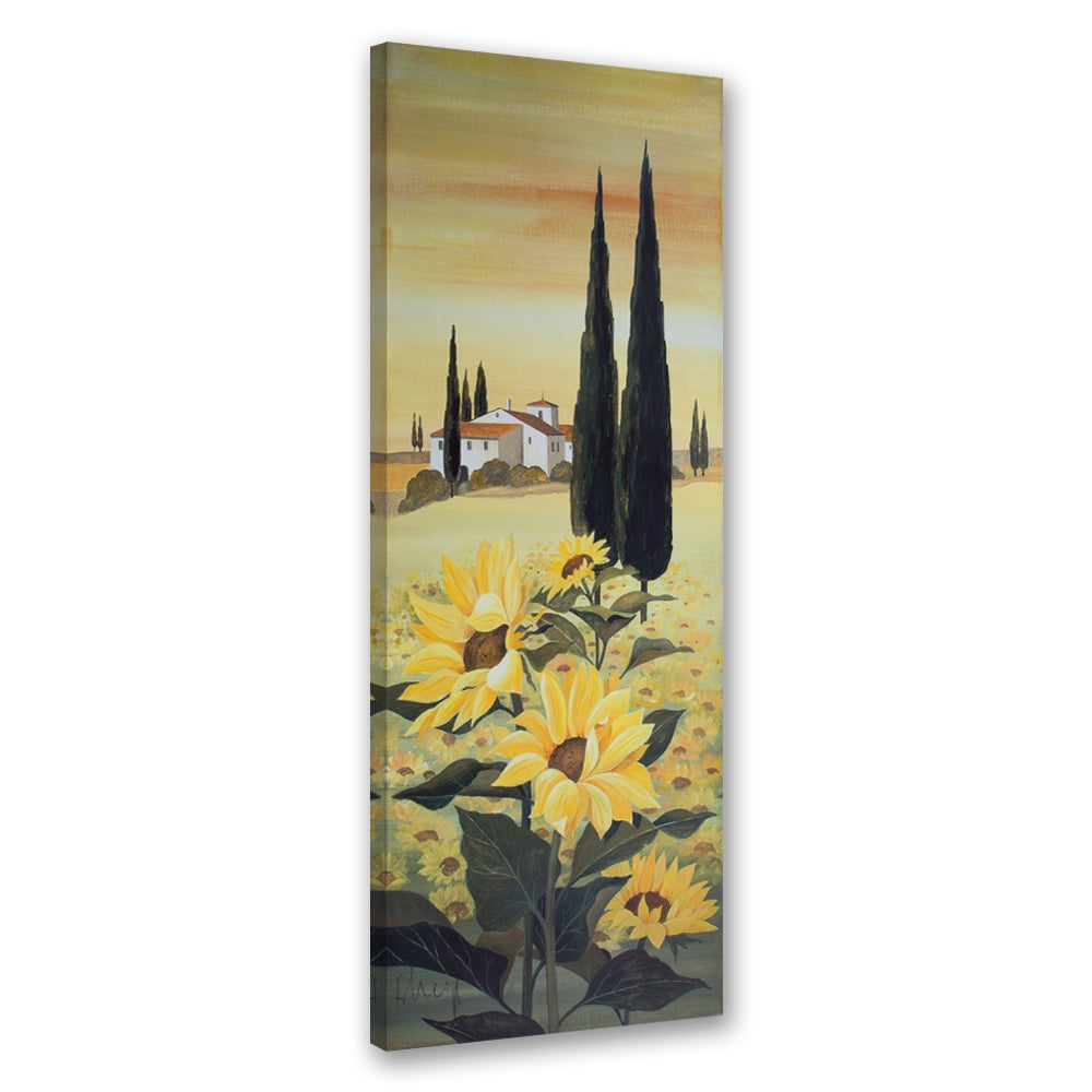 Obraz na płótnie, Słoneczniki na tle domu 40x120