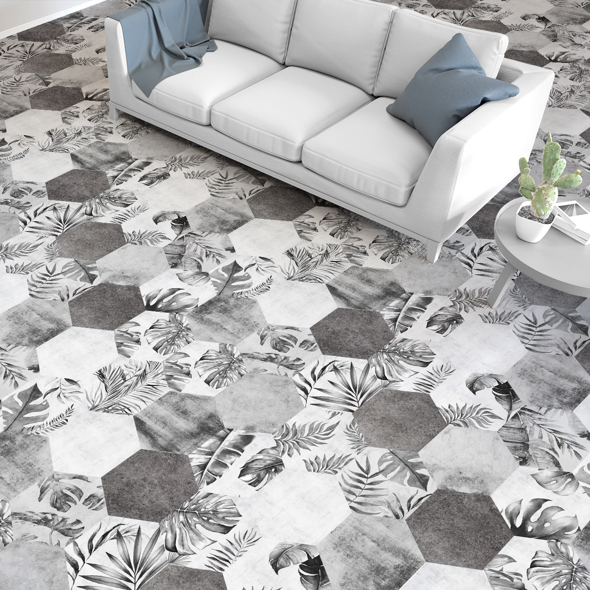 Vinilo suelo hexágonos tropicales antideslizante - adhesivo pared - sticker revestimiento - 1 adhesivo 60x100cm