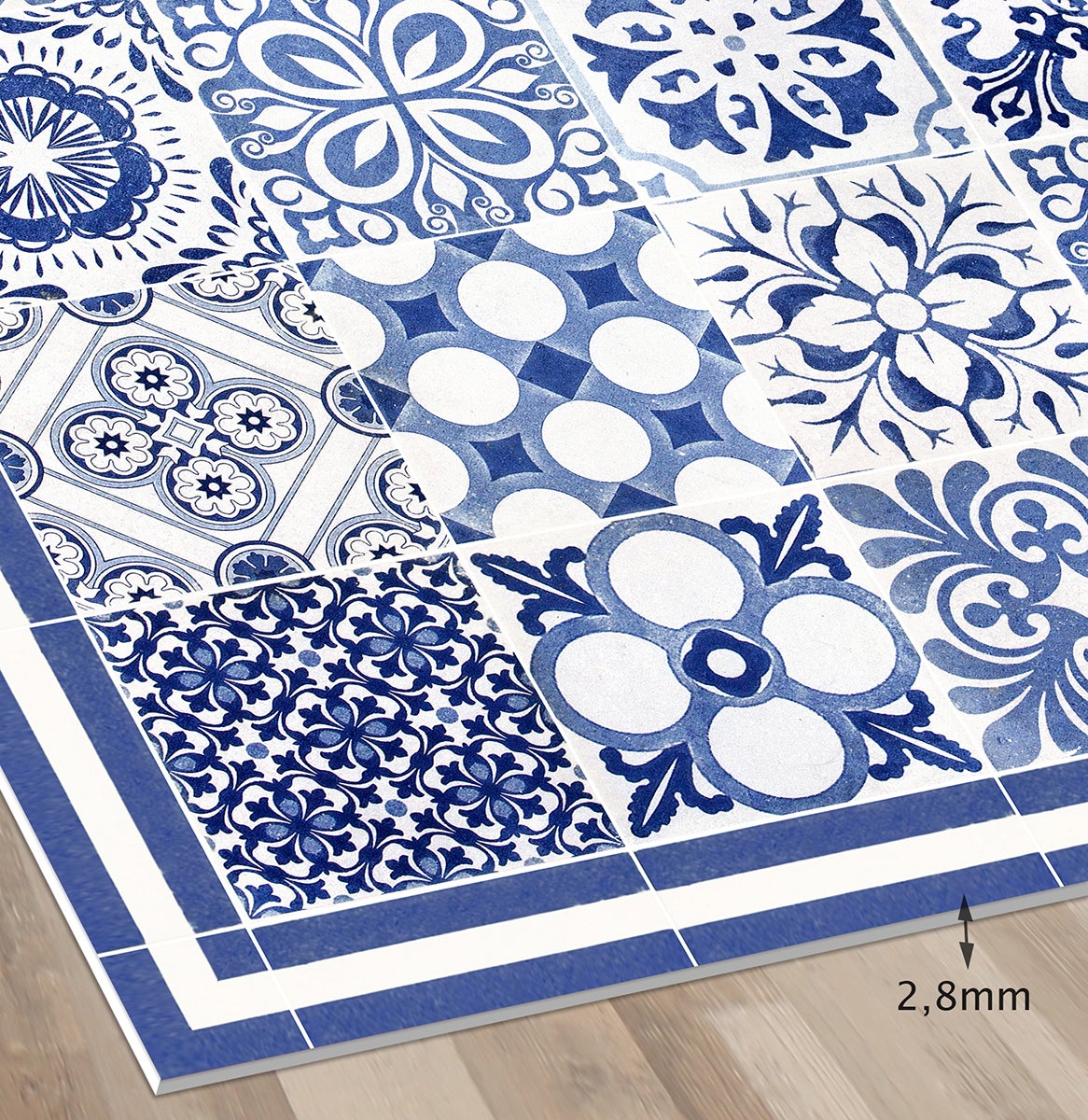 Tappeto antiscivolo in vinile Giulietta 200x266 cm - PVC stampato, lavabile, ignifugo, per il salotto o la cucina, stile idraulico, blu - 7