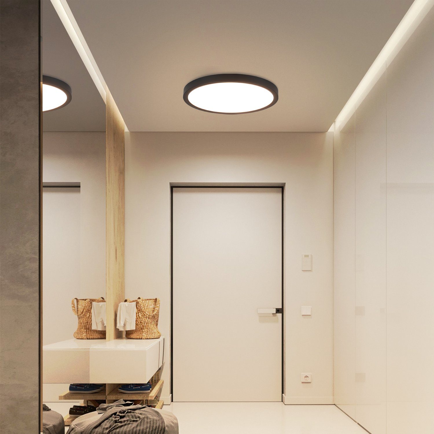 NETTLIFE Panneau LED plafonnier noir éclairage de plafond plat rond IP44 résistant aux éclaboussures - 3