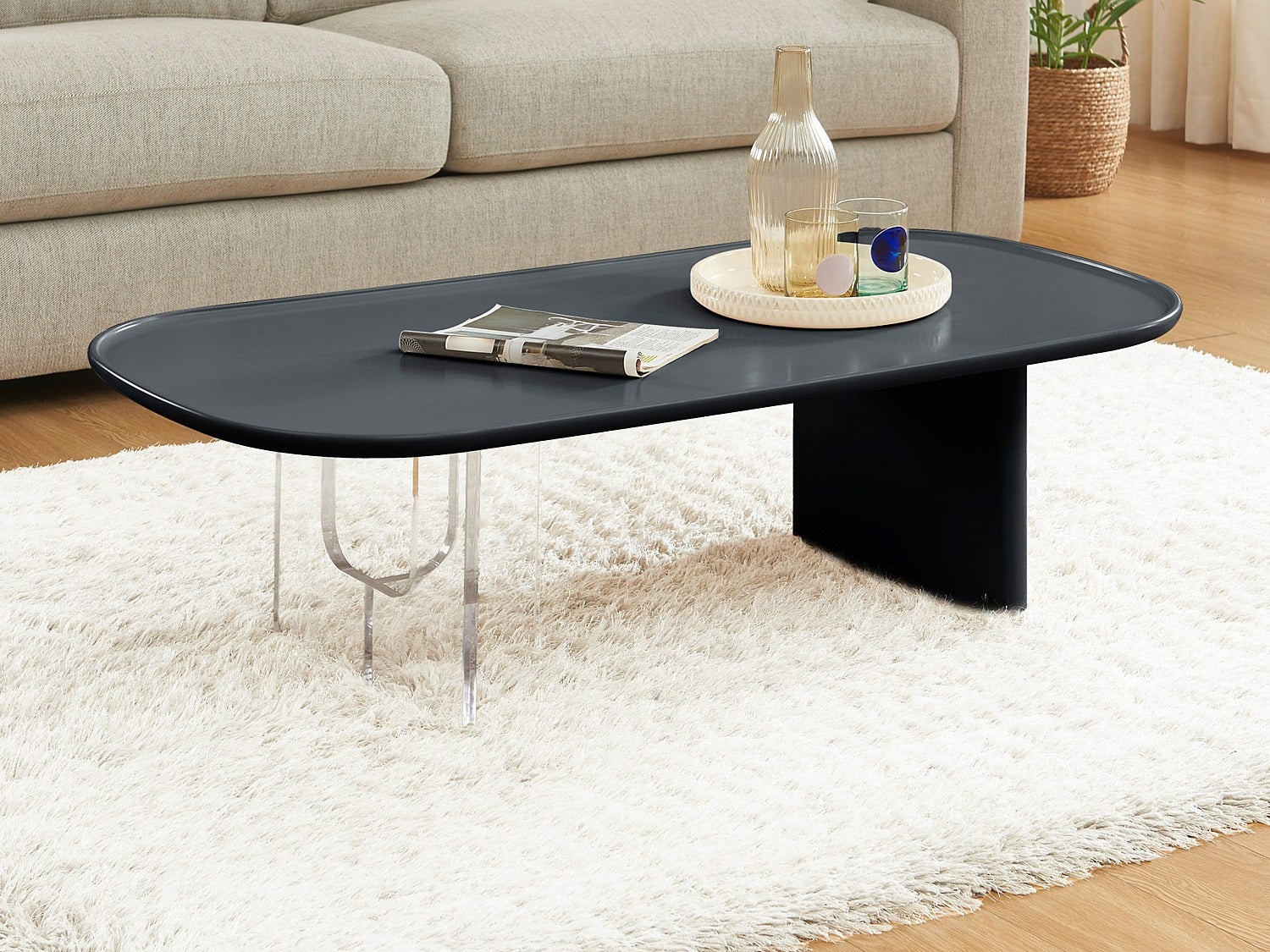 Stolik kawowy z MDF i akrylu - Czarny i przezroczysty - RASIA