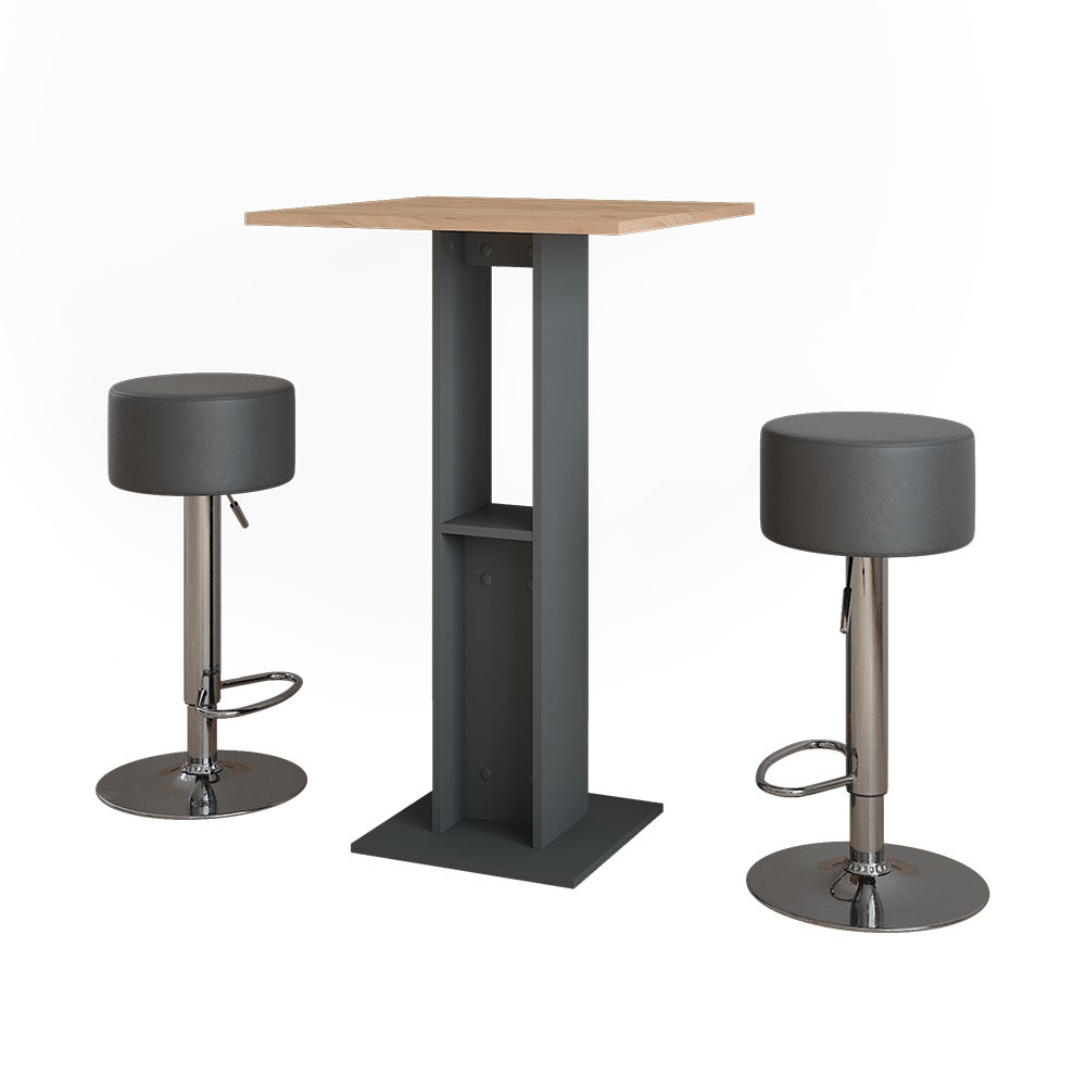 Vicco Zestaw stolików barowych Repose, Złoty dąb power/antracyt, 65 x 65 cm z 2 stołkami barowymi