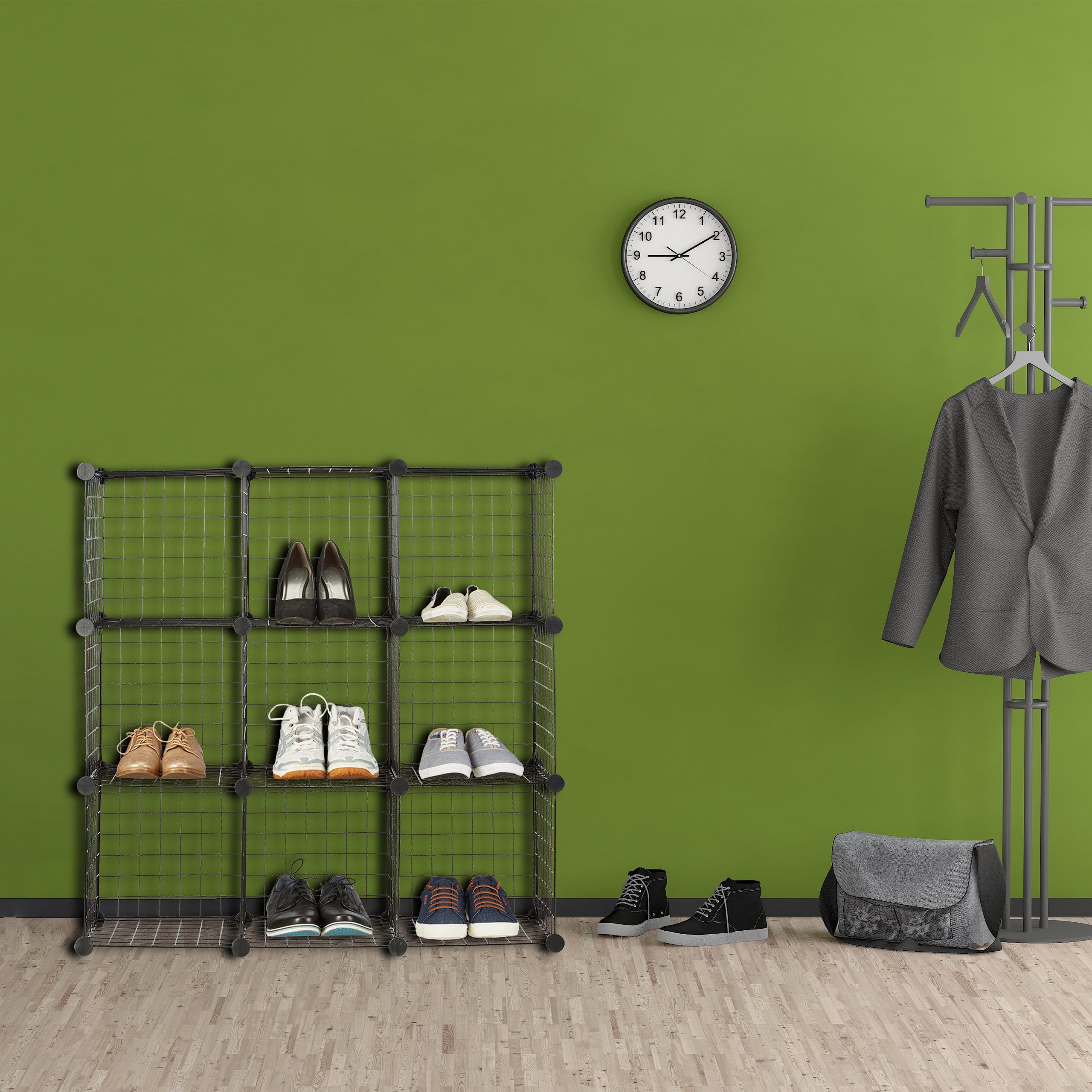 Étagère modulable grille treillis 9 cubes compartiments DIY métal meuble rangement grillage 35x35 cm, noir, Relaxdays - 6