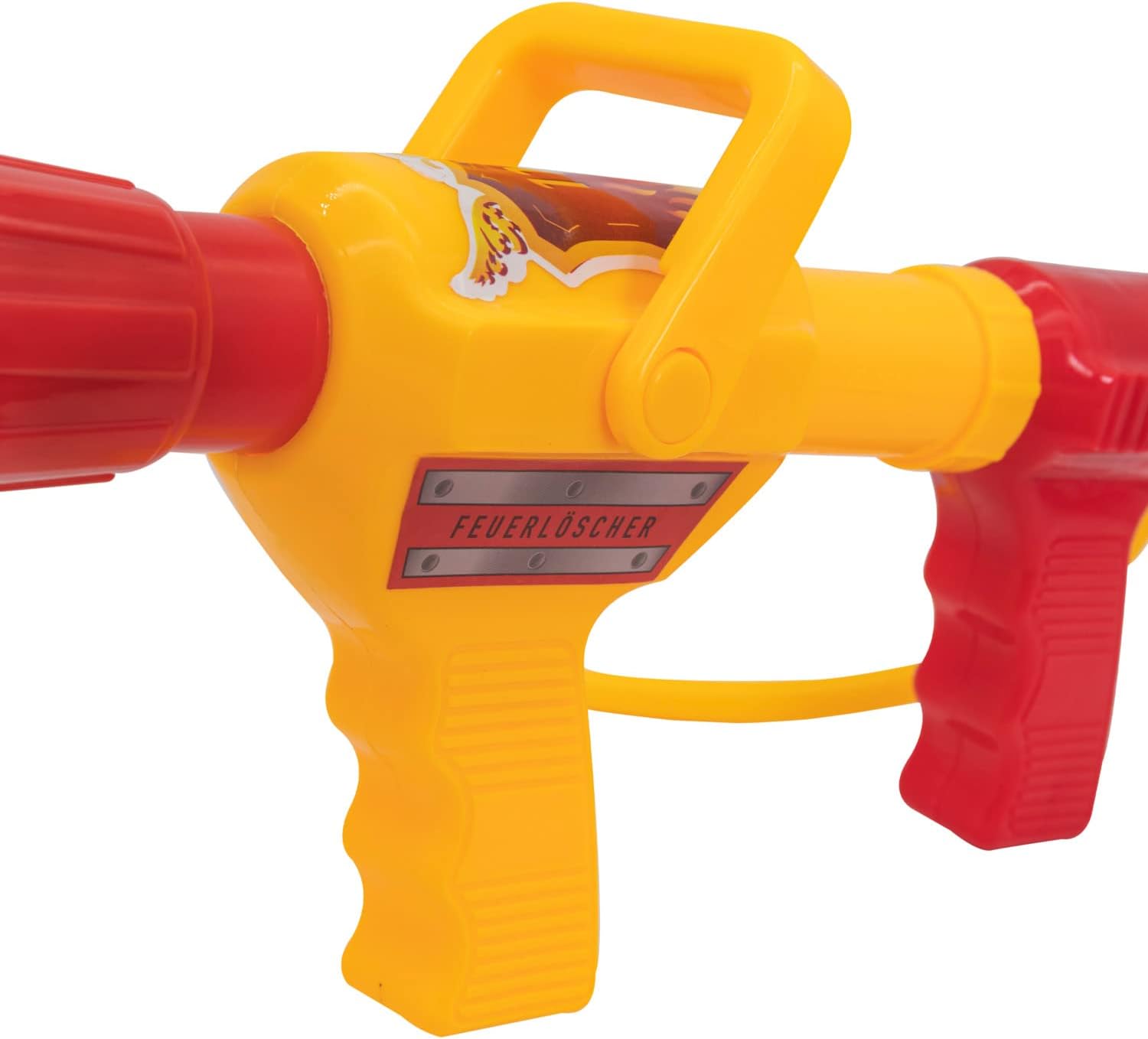 Relaxdays Lance à Eau de Pompier, Lot de 2, 2,5 l de réservoir, 5 m de portée, 2 Fonctions de Jet, Sac à Dos Enfants, Rouge-Jaune