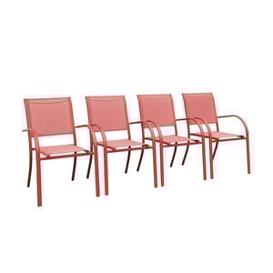 Lot de 4 fauteuils de jardin empilables TARANTO aluminium et textilène. terracotta. 66 x 55 x 86 cm TARANTO