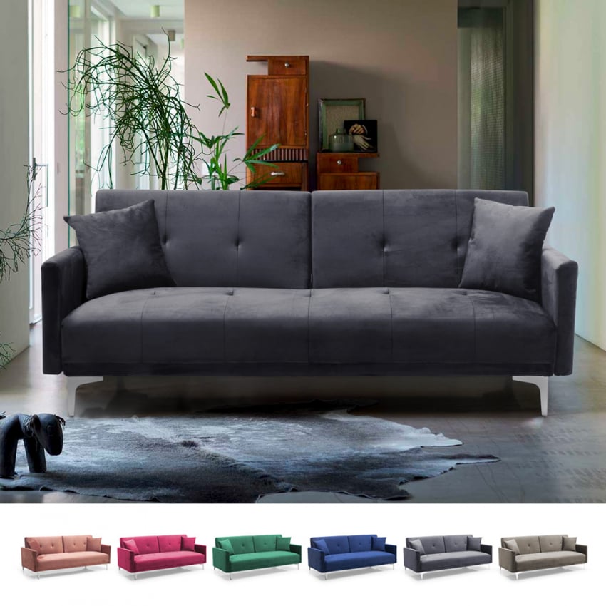 Sofá cama de 3 plazas diseño moderno click clac de terciopelo villolus - gris oscuro