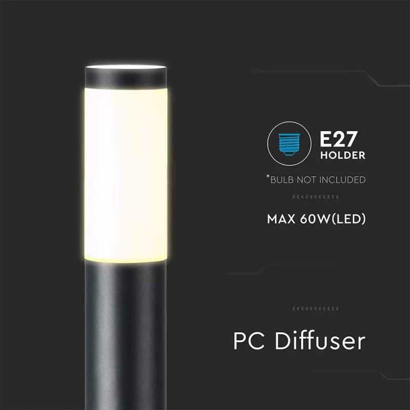 Piantana LED da Giardino 110cm con Portalampada E27 (max 60W) in Acciaio Inossidabile Nero IP44 - 2