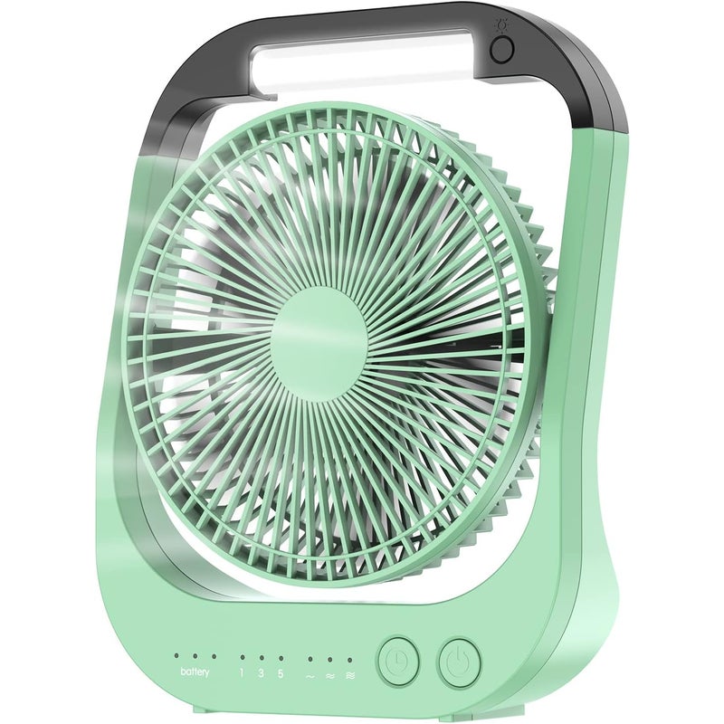 Wentylator USB, akumulator 10 000 mAh, 4 prędkości, 8-calowy wentylator kempingowy, obrót o 180°, światło LED, timer, wentylator na kemping i podróż