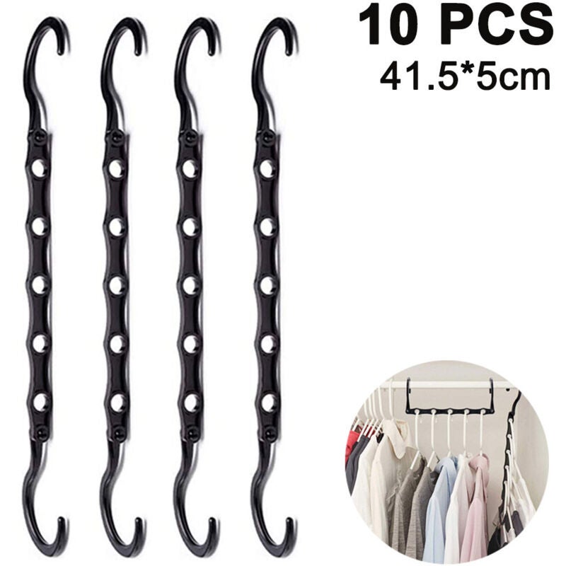 Zestaw 10 magicznych pasów do ubrań, podpórka pod wieszaki, wzmocnienie miejsca (czarne)
