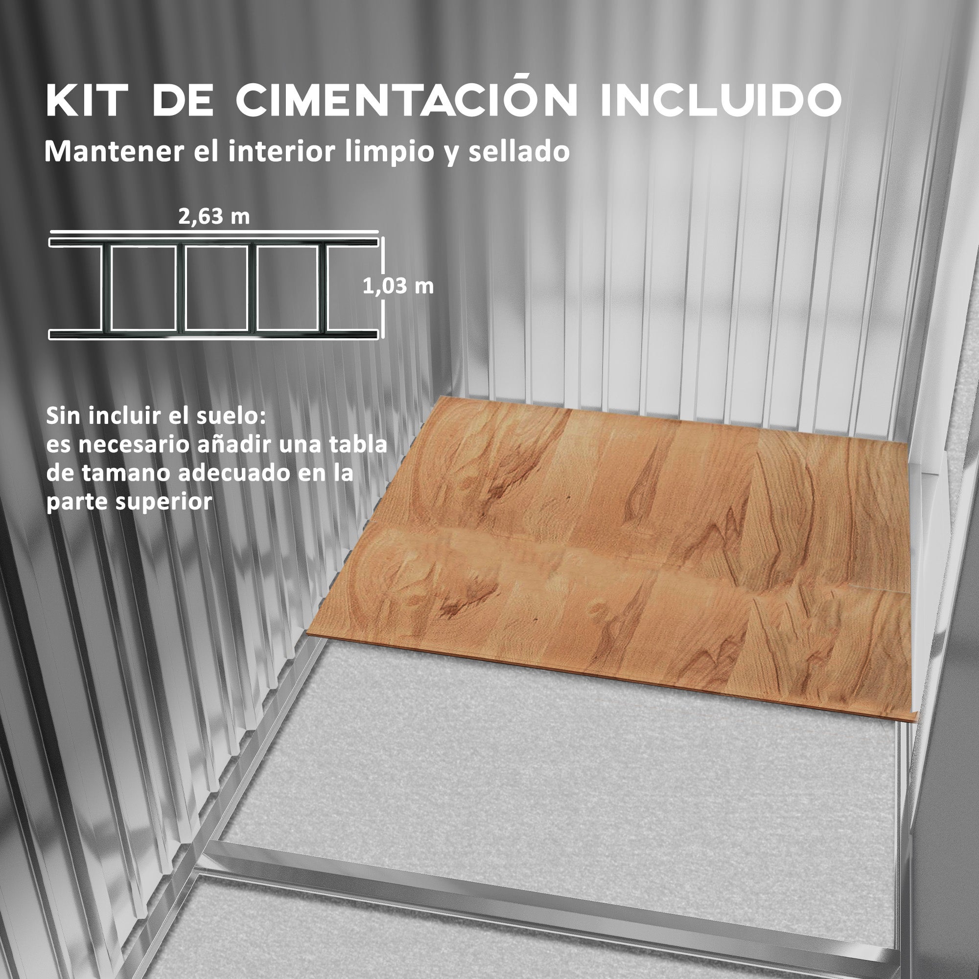 Abri jardin 4,9 m² 277x195x192 cm gris, 2 portes coulissantes, base renforcée, sol non inclus, cabanon - 8
