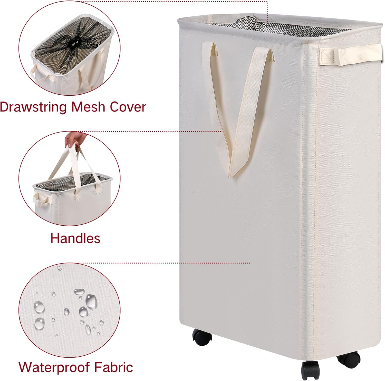 Panier à linge fin à roulettes, petit panier à linge roulant pour vêtements, idéal pour la chambre, la résidence étudiante et la buanderie, 48 L - 5