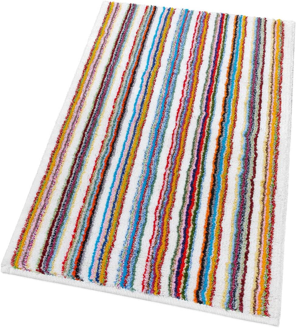 Czysty Bawełniany Dywanik w Paski do łazienki Lub Sypialni 55x90 cm Nadający Się do Prania Biały