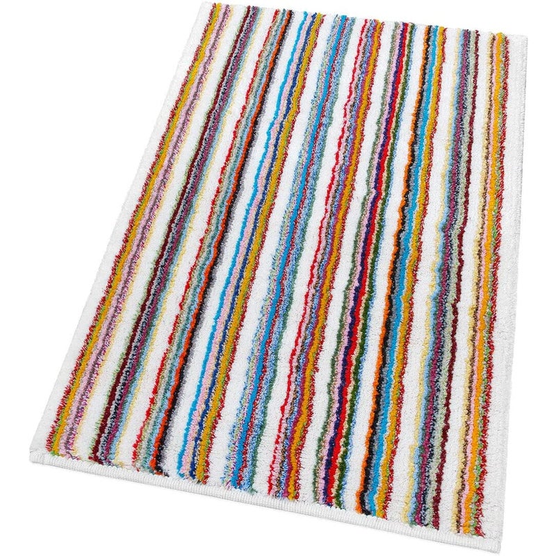 Czysty Bawełniany Dywanik w Paski do łazienki Lub Sypialni 55x120 cm Nadający Się do Prania Biały