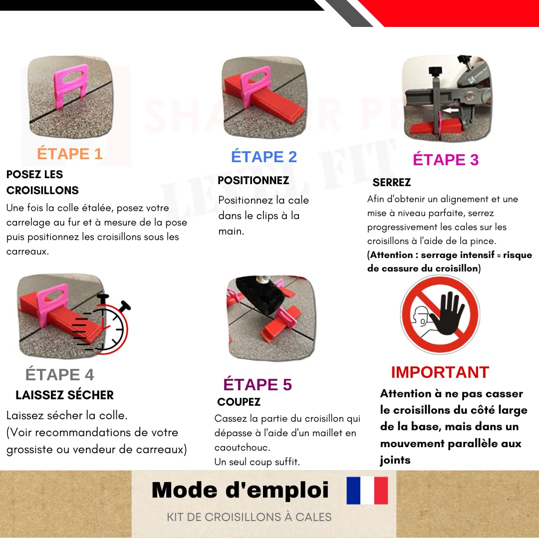 Kit 150 croisillons autonivelants et 100 cales SHAFFER PRO, Ep.2 mm - 4