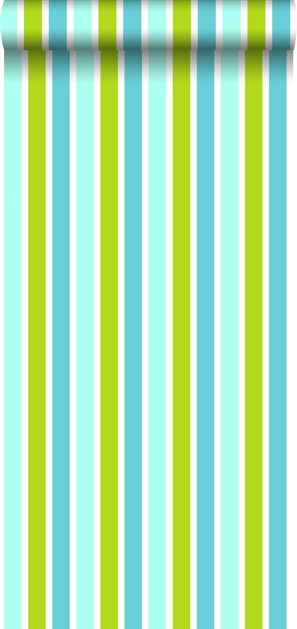 Papel pintado rayas verticales turquesa, verde limón y blanco - 53 cm x 10.05 m - estahome