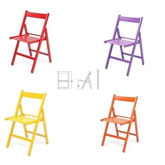 4 Sedie pieghevoli in legno colorate listellare ROSSO VIOLA GIALLO ARANCIONE