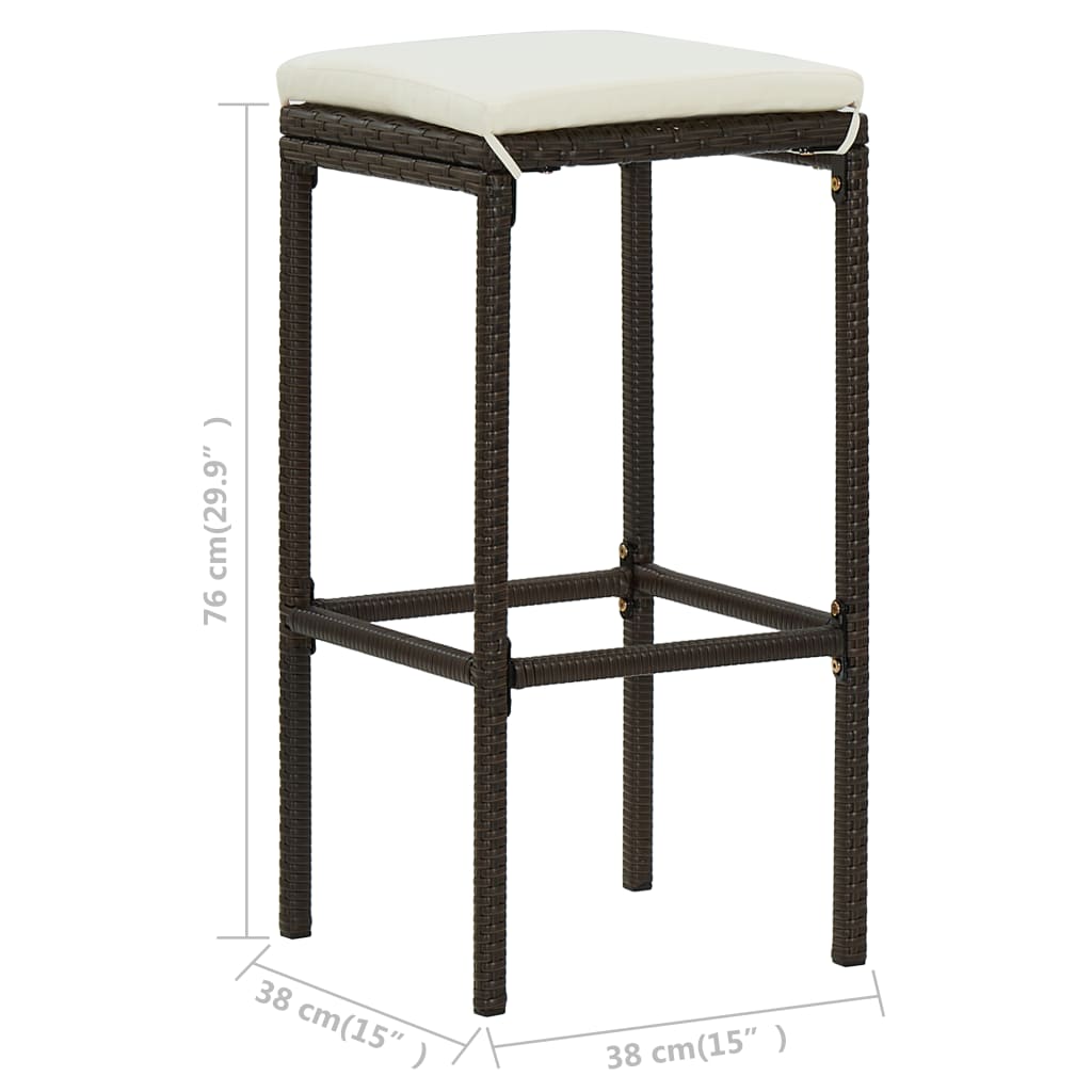 Tabourets de bar avec coussins 3 pcs Marron Résine tressée - 8